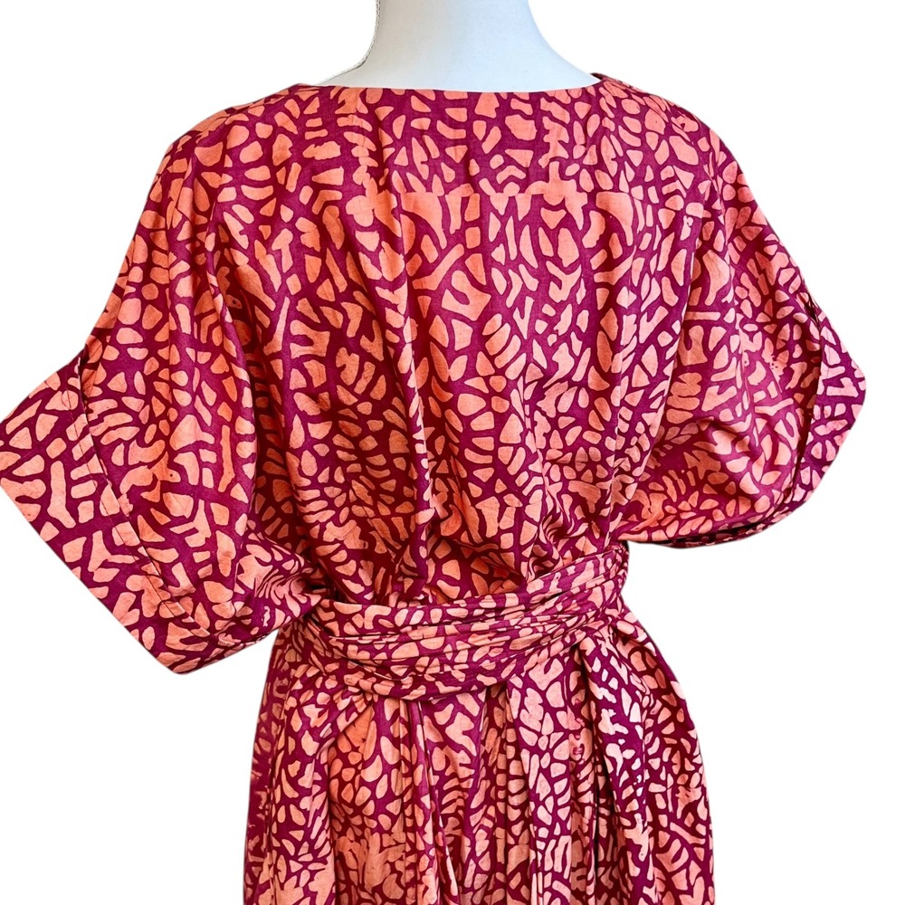 SIKA Anthropologie Mosaic Dress Size 26 W Batik Print Tie Belt Short Sleeve - Picture 10 of 14